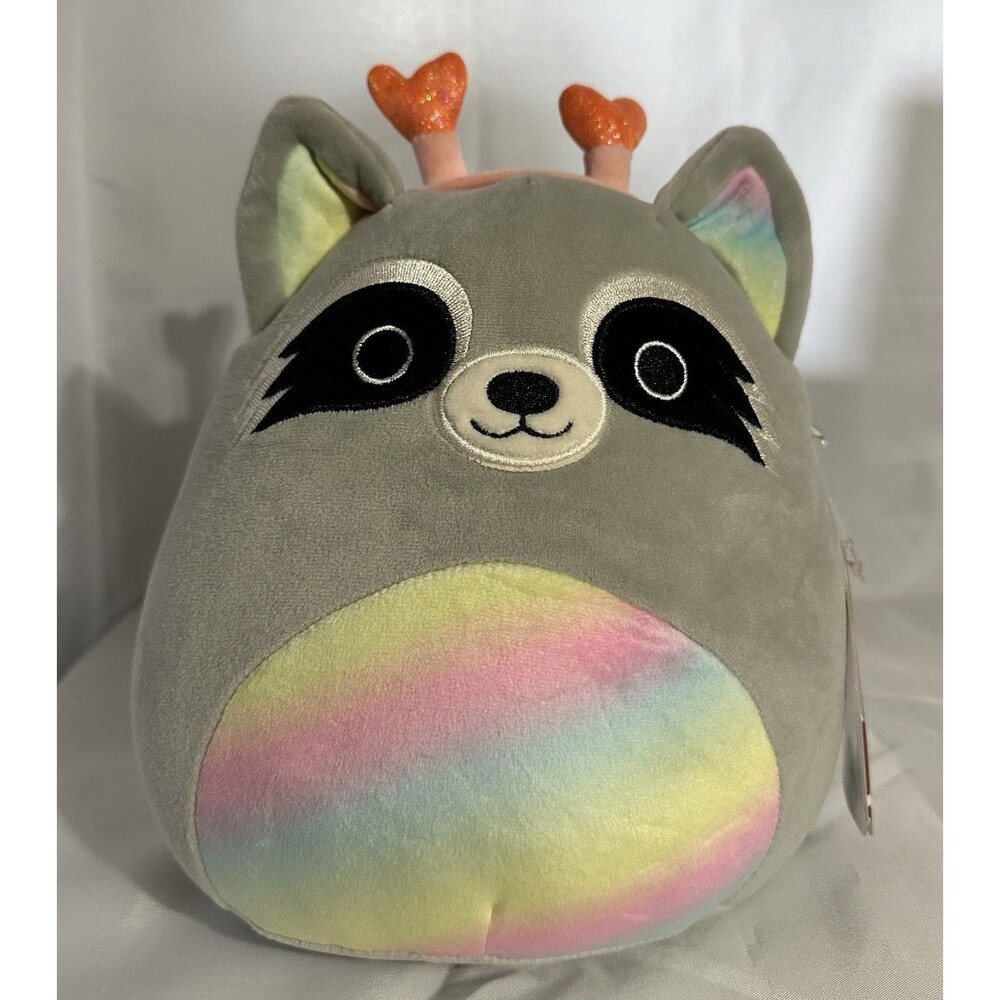 Squishmallows Max Raccoon Valentine Plush Gray Rainbow Belly Stuffed Animal